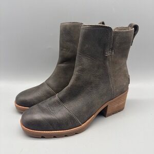 Sorel Cate Ankle Boots Quarry Grey Leather Suede Block Heel NL3381-245 Womens 6